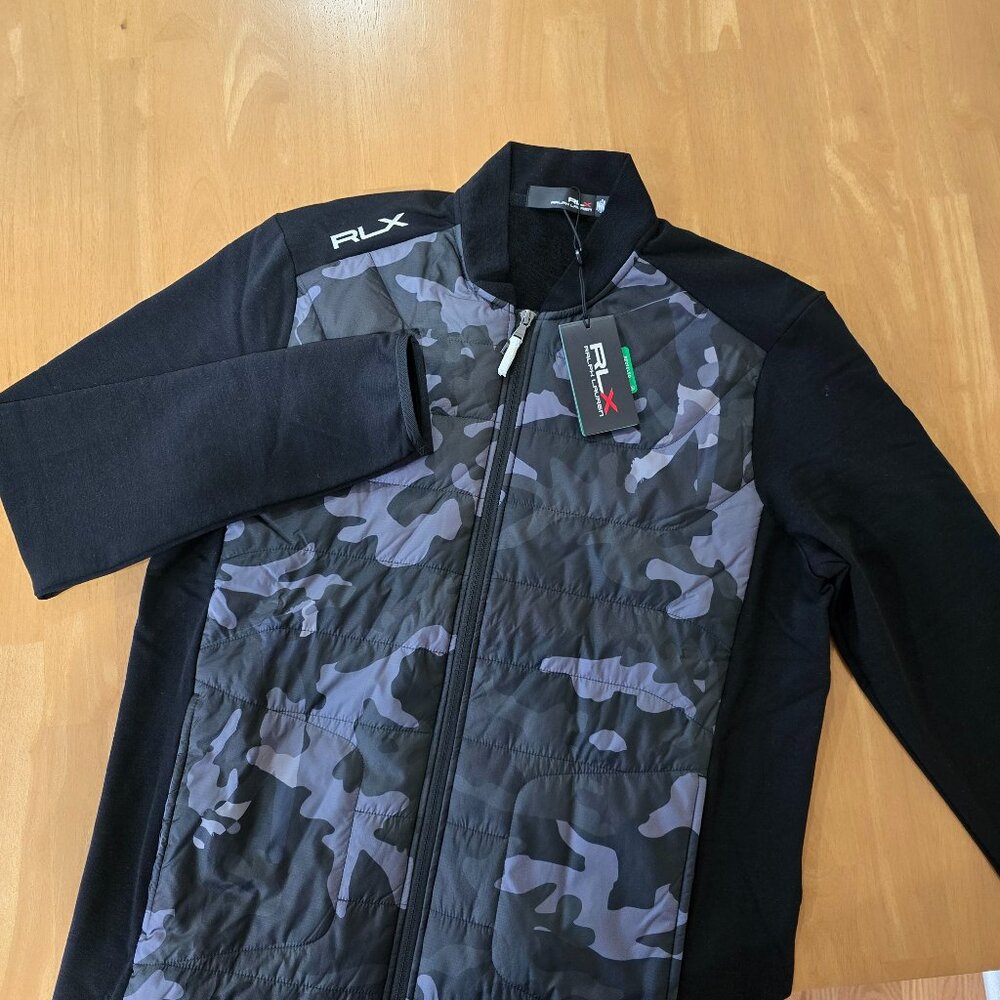 RLX Ralph‎ Lauren Golf Jacket Quilted Wool Blend Full Zip Camo Black Large NWT